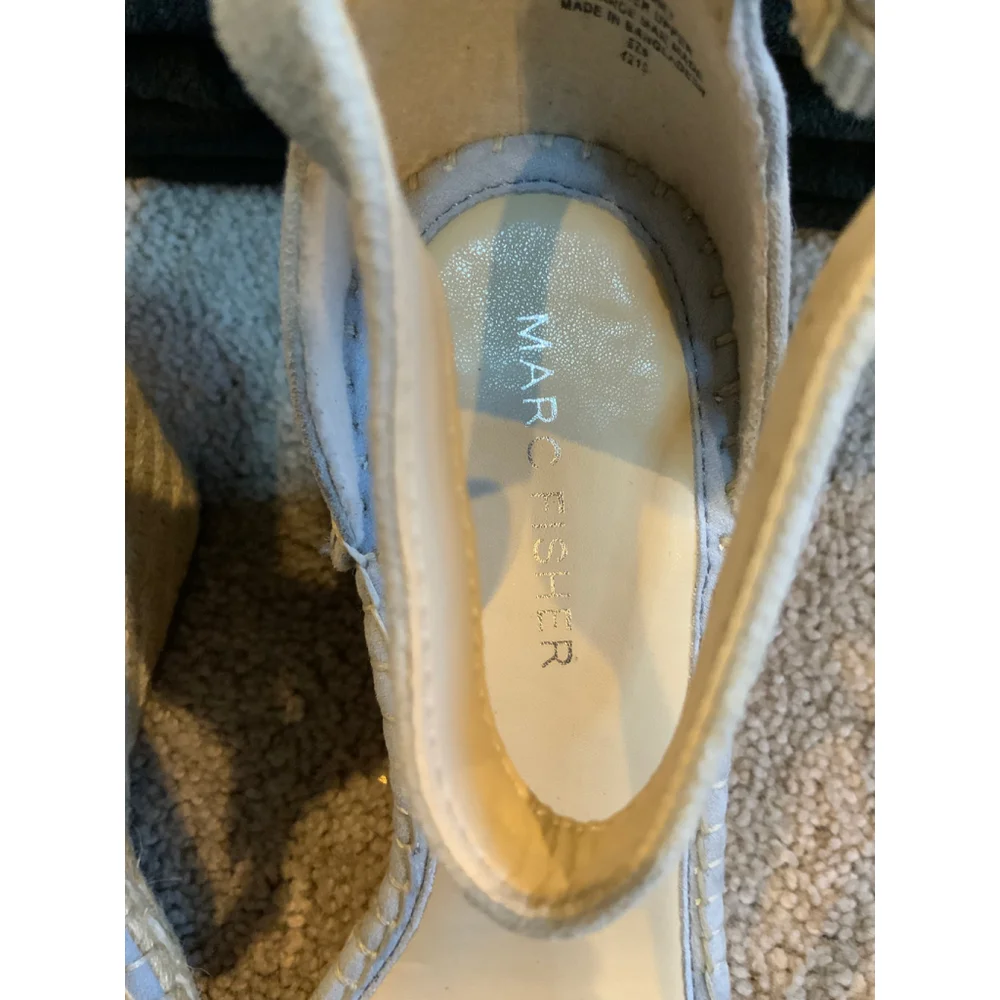 Women's Marc Fisher Light Blue Beige Espadrille Wedge‎ Sandals 7.5 Ruffled Strap